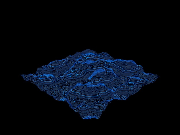 Topografía holográfica 3D. Capa de contorno azul. Datos futuristas.