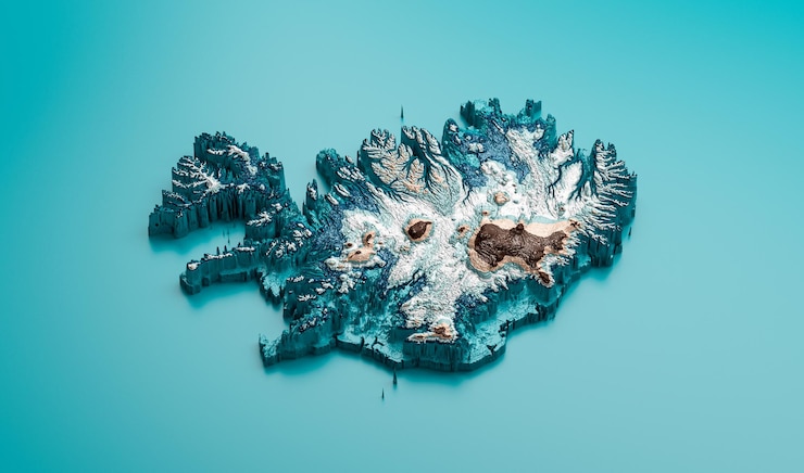 Foto topografische island-karte hypsometrische island-höhentönung spektrale schattierte reliefkarte 3d