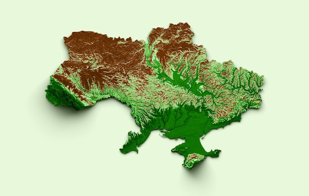Topografische Karte der Ukraine 3D-realistische Karte Farbe 3D-Darstellung