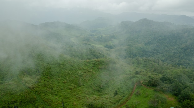 topview montaña y niebla