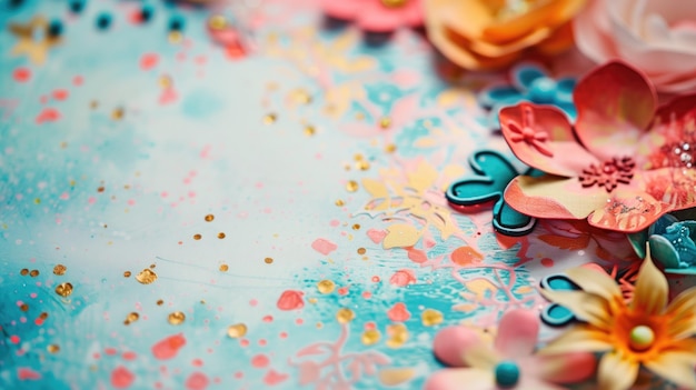 Foto un toque artístico de color con acentos florales y salpicaduras de oro