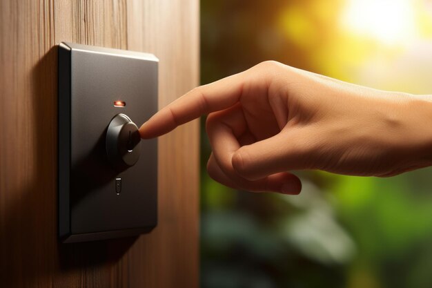 Foto toque el botón del timbre con la mano acceso de invitados generar ai