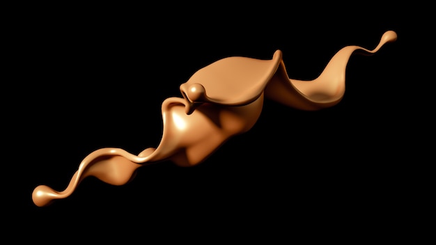 Un toque de caramelo dorado sobre fondo negro. Ilustración 3d, renderizado 3d.