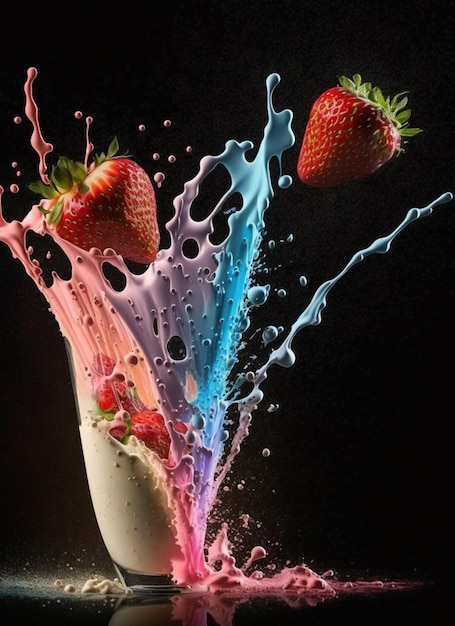 Foto un toque colorido de líquido coloreado con fresas en él