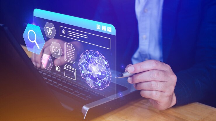Toque manual do ícone de informações da caixa de pesquisa de dados com marketing digital, publicidade na Internet e aumento de vendas, conceito de tecnologia de negócios, análise de dados de marketing on-line e negócios on-line