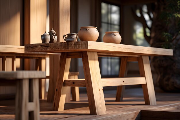 Foto un toque de serenidad wabisabi inspirado en japandi interior sostenible que abraza la madera y el bambú recuperados