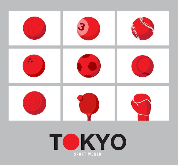 Tóquio, conceito de bandeira do japão, fundo de equipamentos esportivos, jogo mundial.