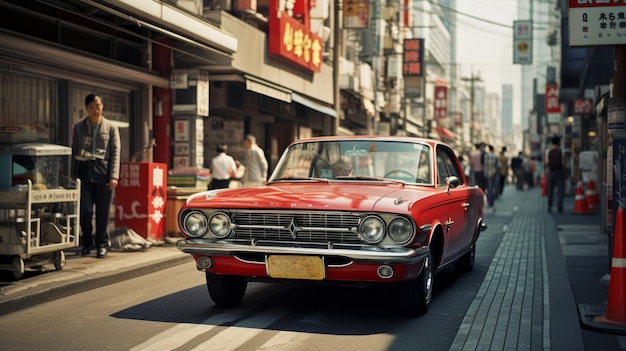 Tóquio fotorrealista na década de 1960 Pessoas ruas carros de Tóquio Capturando o espírito Japão