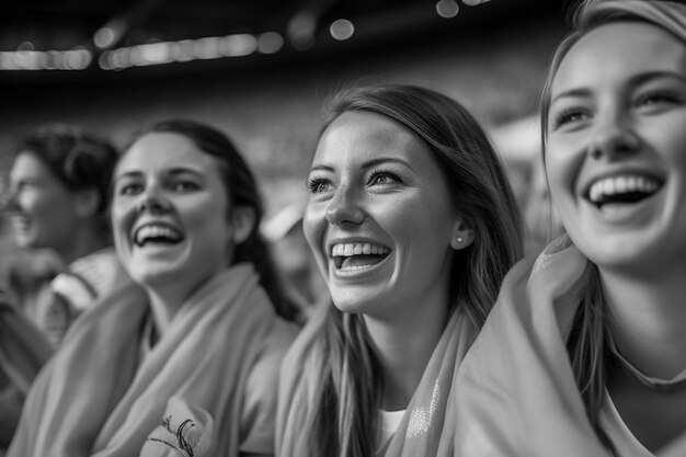 Torcedores holandeses de futebol feminino em um estádio da Copa do Mundo apoiando a seleção nacional