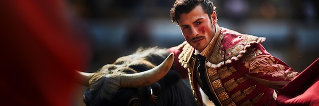 Torero com um touro na arena matador ia generativa