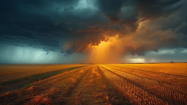 Foto la tormenta se acerca sobre las tierras de cultivo