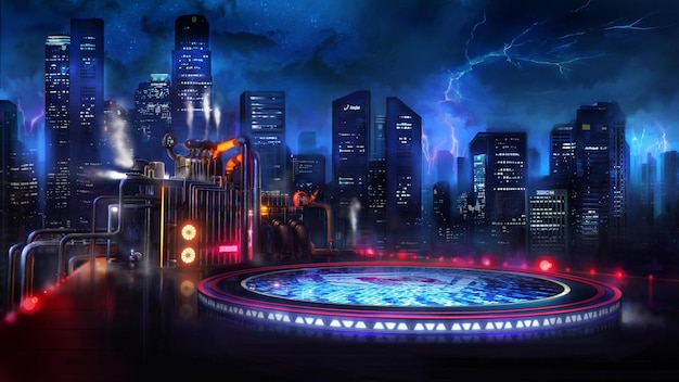 La tormenta de la ciudad cyberpunk
