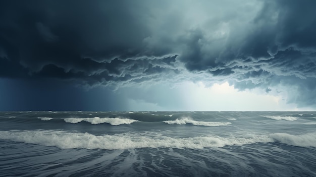 Tormenta costera Nubes oscuras se reúnen sobre el mar agitado AI generado