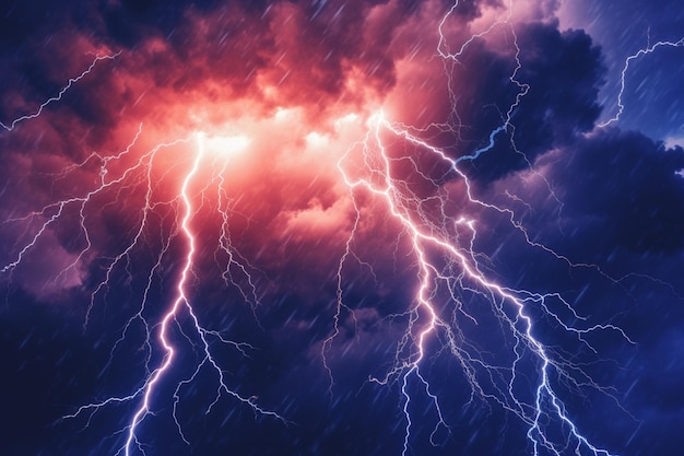 Una tormenta eléctrica púrpura y roja con la palabra trueno en ella