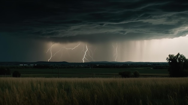 Una tormenta eléctrica sobre un campo de trigo