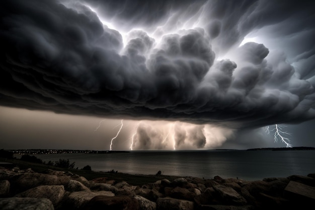 Foto una tormenta eléctrica sobre el océano