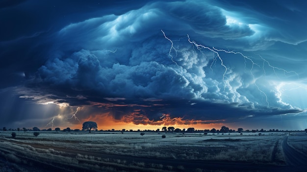 Foto tormenta y huracán un espectáculo nocturno de relámpagos y una vista panorámica