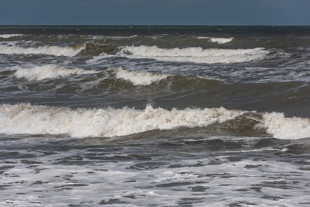 Tormenta en el mar, grandes olas espumosas