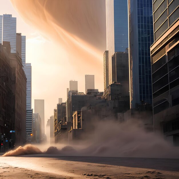 Tormenta de polvo y arena con arte generativo de construcción de ciudades por IA