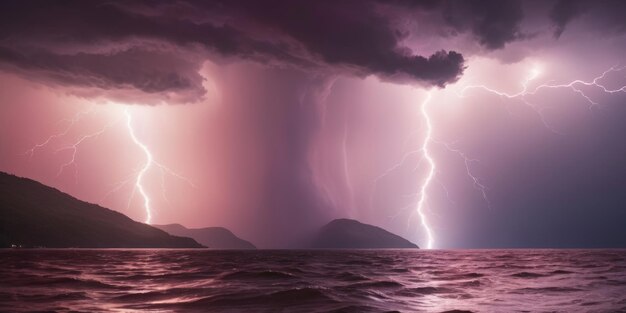 Tormenta y relámpago en el océano