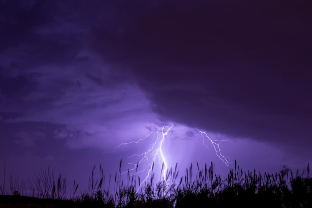 Tormenta de relámpagos en el cielo de la tarde