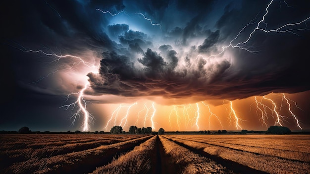 una tormenta con relámpagos en el cielo