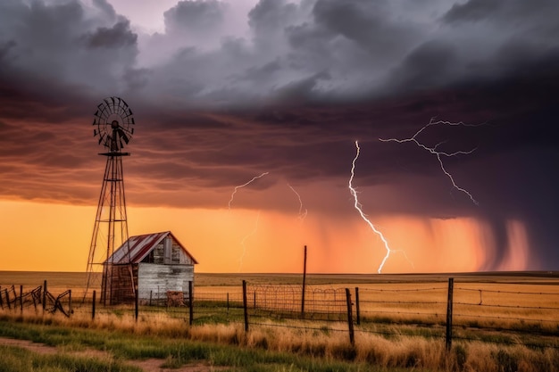 Tormenta con relámpagos sobre llanuras