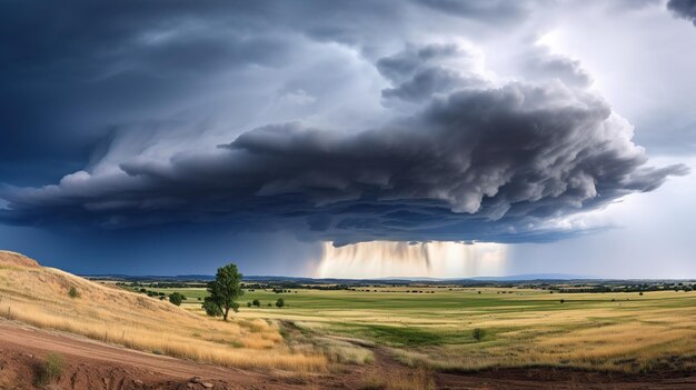 Foto tormenta sobre el campo generativo ai