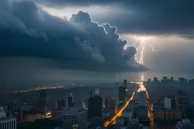 Foto tormenta sobre la ciudad mal tiempo en la ciudad