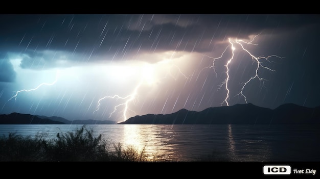 Una tormenta sobre el lago de garda con una montaña al fondo