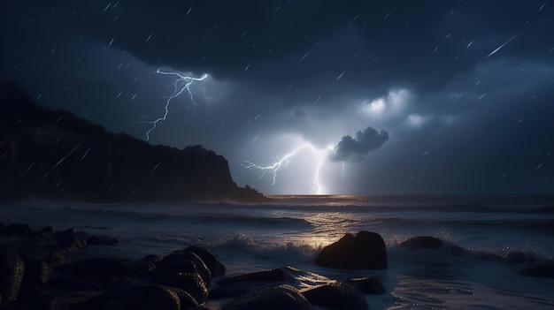 Tormenta sobre olas de tormenta en el mar con nubes dramáticas ai generativo