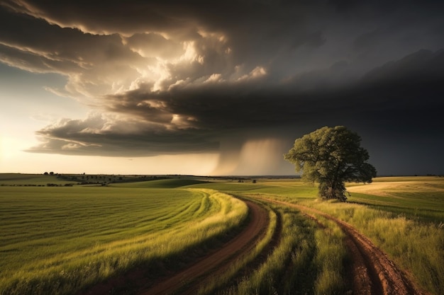 Una tormenta de supercélulas proyecta sombras en un paisaje rural