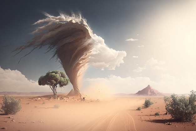 Foto tormenta de viento tornado con embudo de aire en el desierto ia generativa