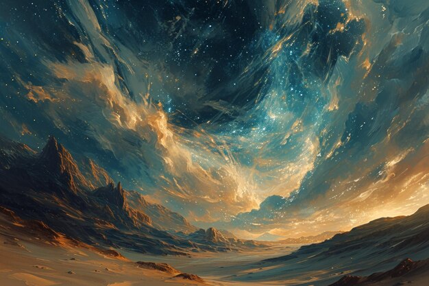 Foto tormentas de arena estrelladas giratorias pintando el cielo del desierto con una fascinante danza celestial ia generativa