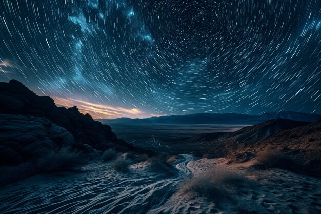 Tormentas de arena estrelladas giratorias pintando el cielo del desierto con una fascinante danza celestial IA generativa