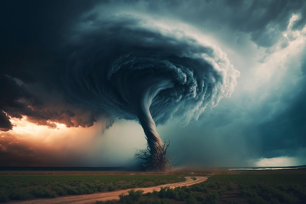 Un tornado con un cielo oscuro y nubes.