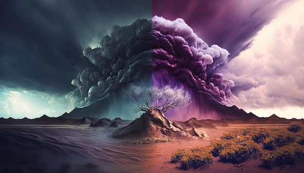 Tornado colorido de fantasía con desierto de polvo Arte generado por Ai Foto Premium