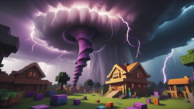 Tornado colorido inspirado em Minecraft textura de estilo Minecraft superfície voxel do cubo mundial de Minecraft