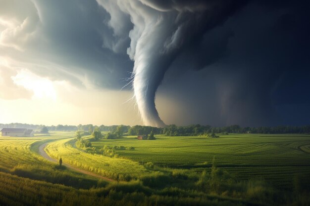 Tornado com um dramático contraste de luz e sombra