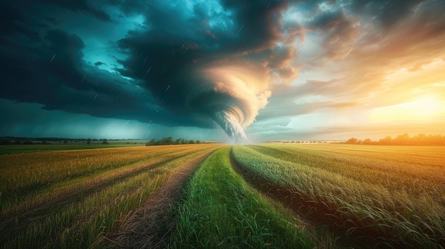 Tornado, das über ein grünes Ackerland fährt Generative Ai