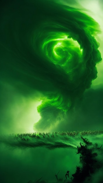 Tornado verde en una película de zombies