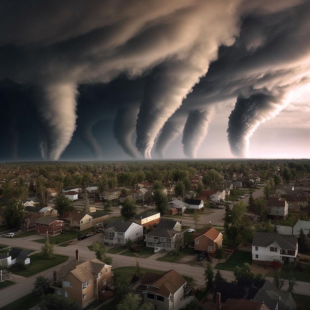 Tornados con múltiples paquetes cayendo Imagen generada por IA