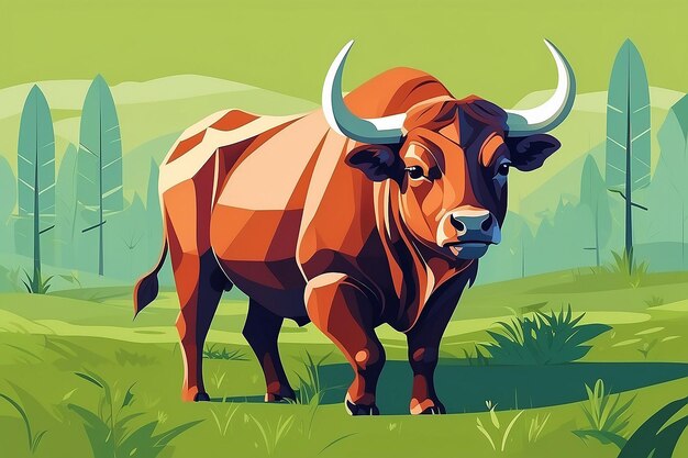 Toro en el campo ilustración vectorial en un estilo plano animal salvaje generativo ai generativo ai diseño para instagram pared de facebook