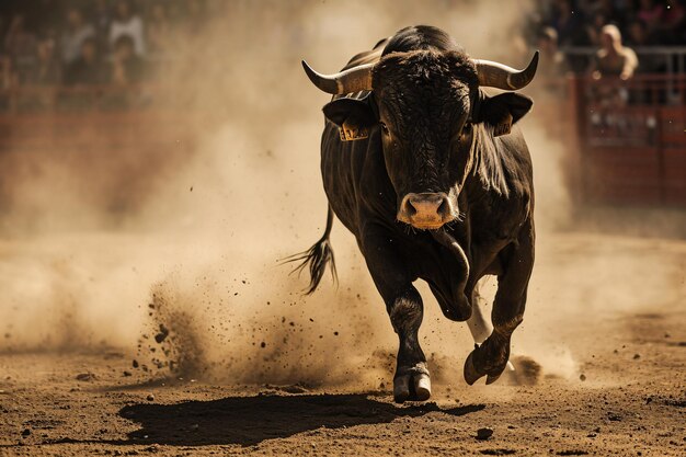 Foto el toro corriendo en la suciedad