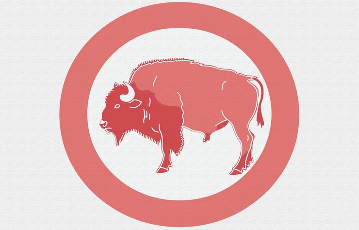Foto un toro con cuernos está en un círculo