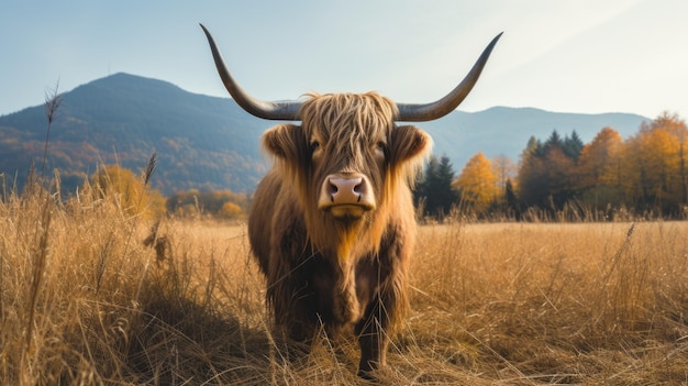 Un toro fuerte está de pie en un prado mirando a la cámara