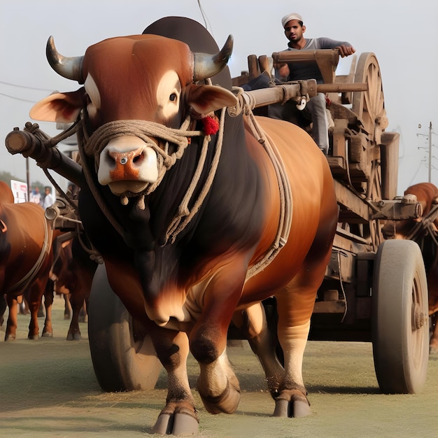 Toro llevando un carro