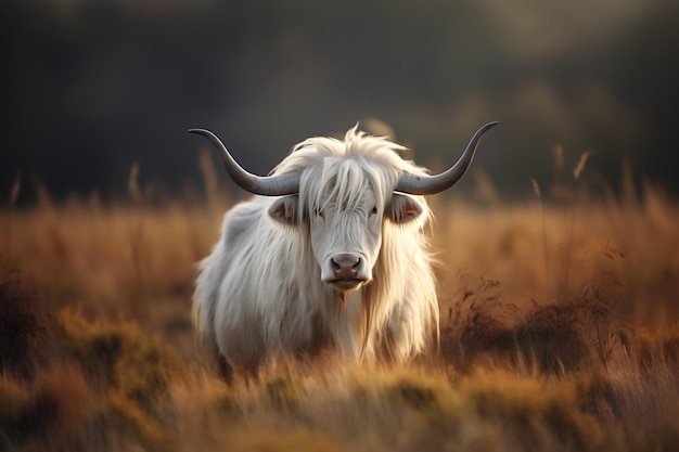 Foto toro de montaña blanco en la hierba