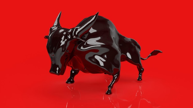 El toro negro sobre fondo rojo para el concepto de negocio 3d renderingxA