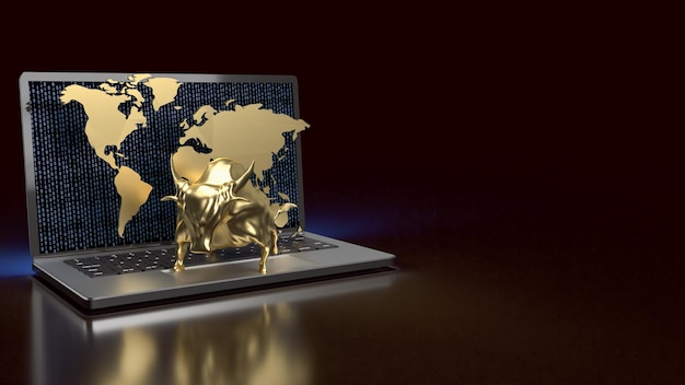 El toro de oro en el cuaderno para la representación 3d de los antecedentes comerciales